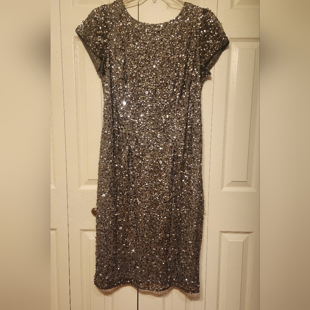 Adrianna Papell Taupe cocktail dress, sequined, size 16W
